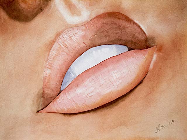 Sinnliche Lippen, Aquarell 40/30cm, 2017